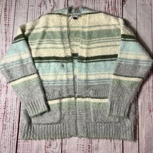 American Eagle Outfitters Fuzzy Striped Cardigan with patch pockets